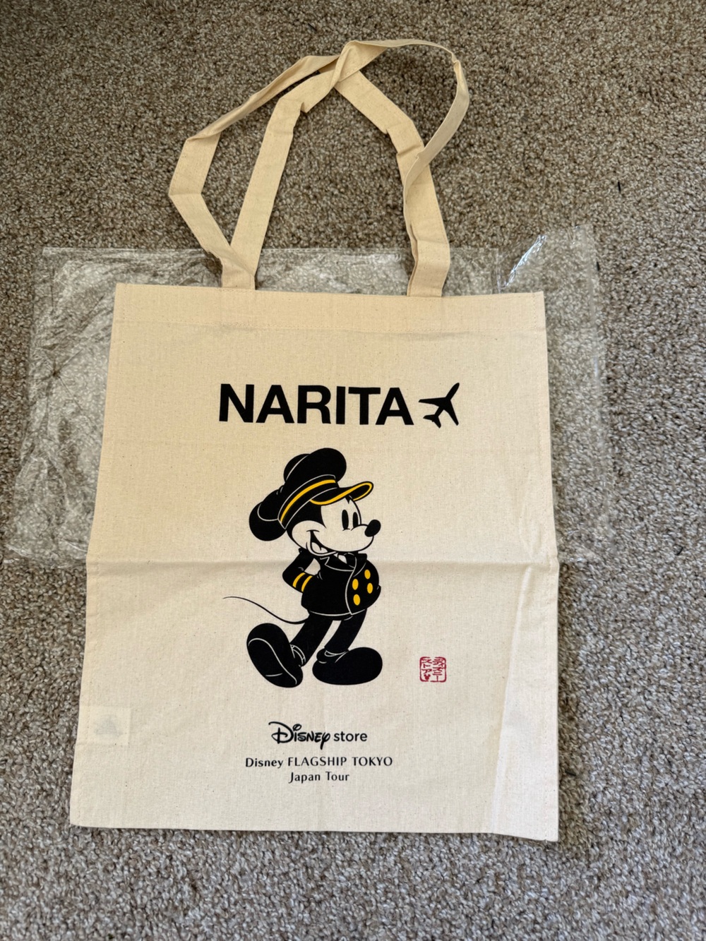Disney Cream Tote Bag with Black & Yellow Mickey Pilot Graphic
